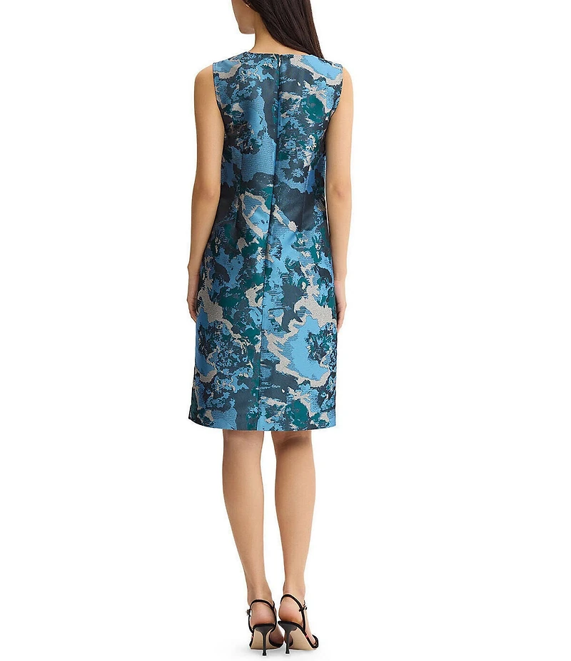 Ming Wang Jacquard Novelty Woven Abstract Print Crew Neck Sleeveless Coordinating Dress