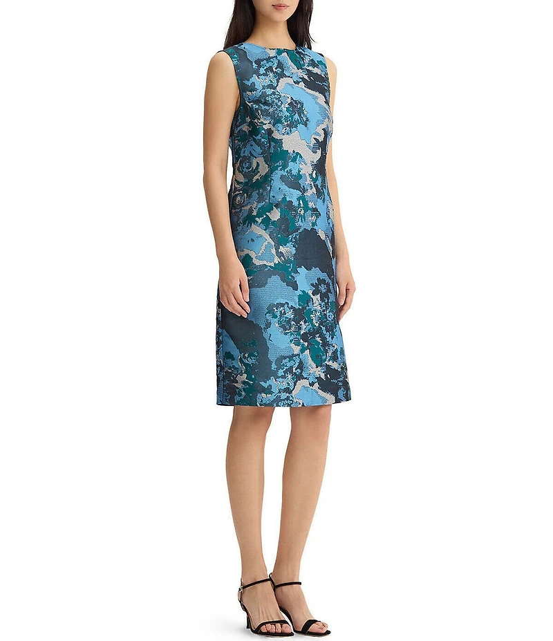 Ming Wang Jacquard Novelty Woven Abstract Print Crew Neck Sleeveless Coordinating Dress