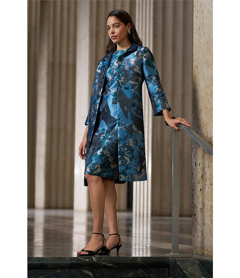 Ming Wang Jacquard Novelty Woven Abstract Print Crew Neck Sleeveless Coordinating Dress