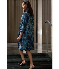 Ming Wang Jacquard Novelty Woven Abstract Print Crew Neck Sleeveless Coordinating Dress