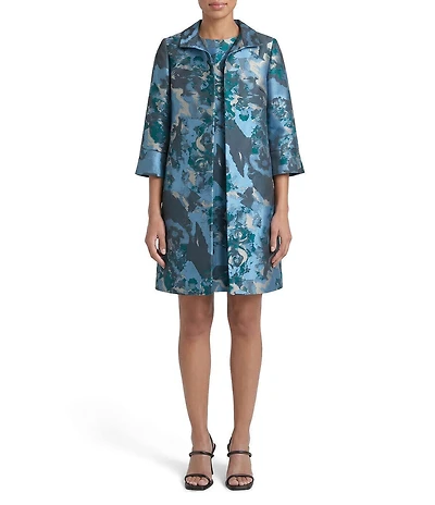Ming Wang Jacquard Novelty Woven Abstract Winged Collar 3/4 Sleeve Coordinating Topper