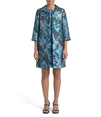 Ming Wang Jacquard Novelty Woven Abstract Winged Collar 3/4 Sleeve Coordinating Topper