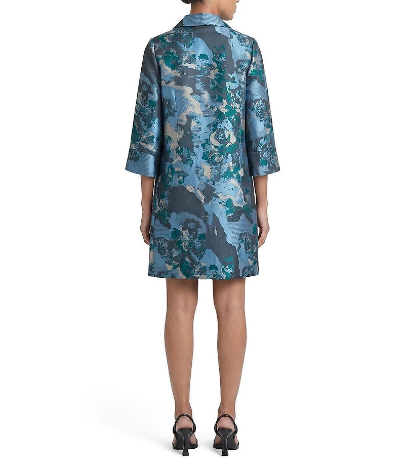 Ming Wang Jacquard Novelty Woven Abstract Winged Collar 3/4 Sleeve Coordinating Topper