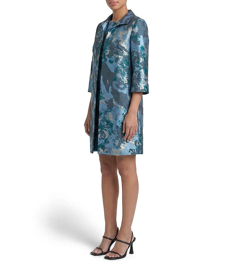 Ming Wang Jacquard Novelty Woven Abstract Winged Collar 3/4 Sleeve Coordinating Topper