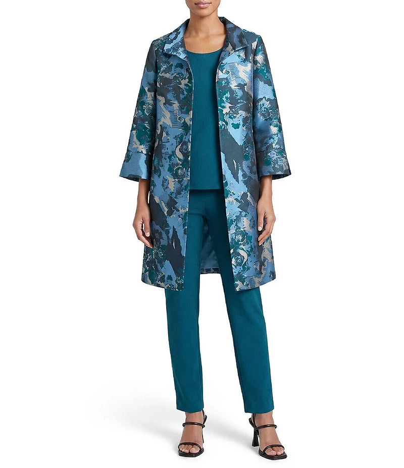 Ming Wang Jacquard Novelty Woven Abstract Winged Collar 3/4 Sleeve Coordinating Topper