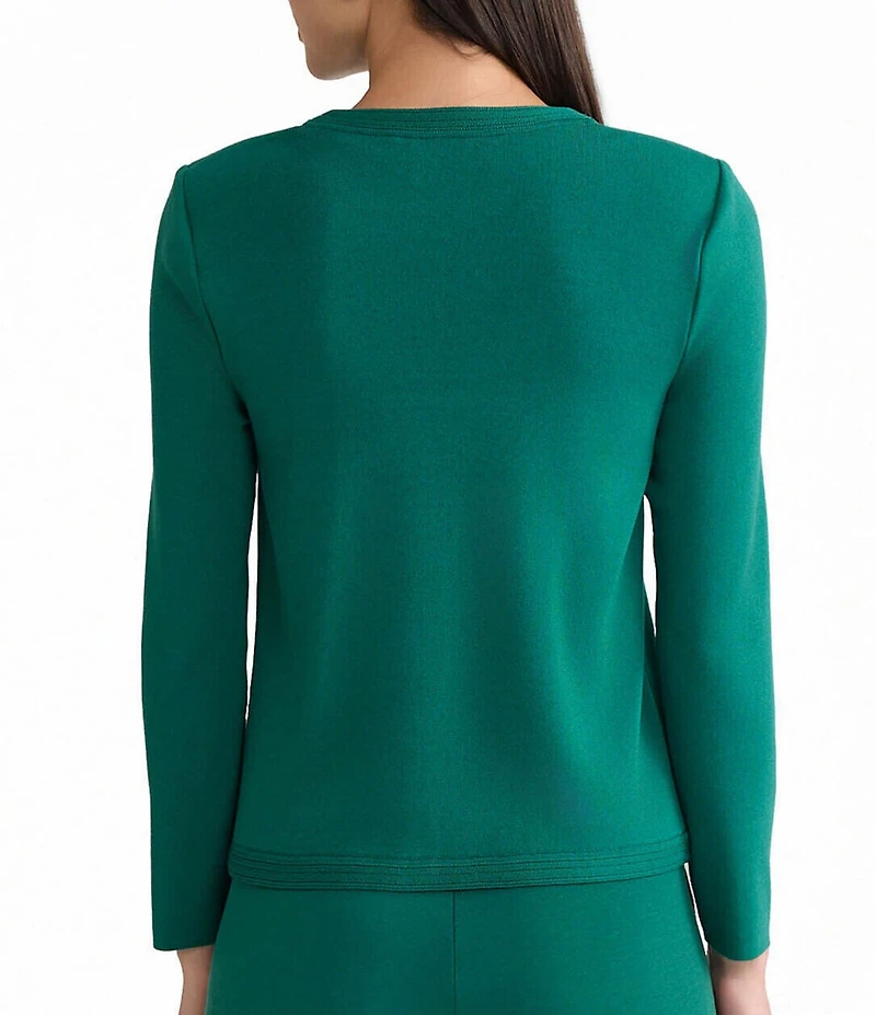 Ming Wang Knit Crew Neck Long Sleeve Button Front Cardigan