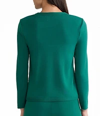 Ming Wang Knit Crew Neck Long Sleeve Button Front Cardigan