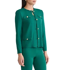 Ming Wang Knit Crew Neck Long Sleeve Button Front Cardigan
