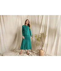 Ming Wang Knit Crew Neck Long Sleeve Button Front Cardigan