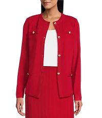 Ming Wang Knit Crew Neck Long Sleeve Button Front Cardigan