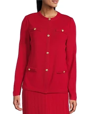 Ming Wang Knit Crew Neck Long Sleeve Button Front Cardigan