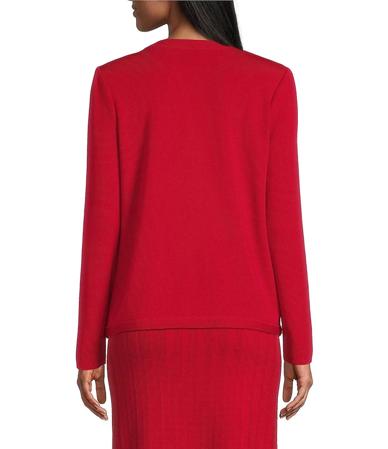 Ming Wang Knit Crew Neck Long Sleeve Button Front Cardigan