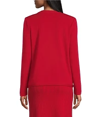 Ming Wang Knit Crew Neck Long Sleeve Button Front Cardigan