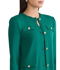 Ming Wang Knit Crew Neck Long Sleeve Button Front Cardigan