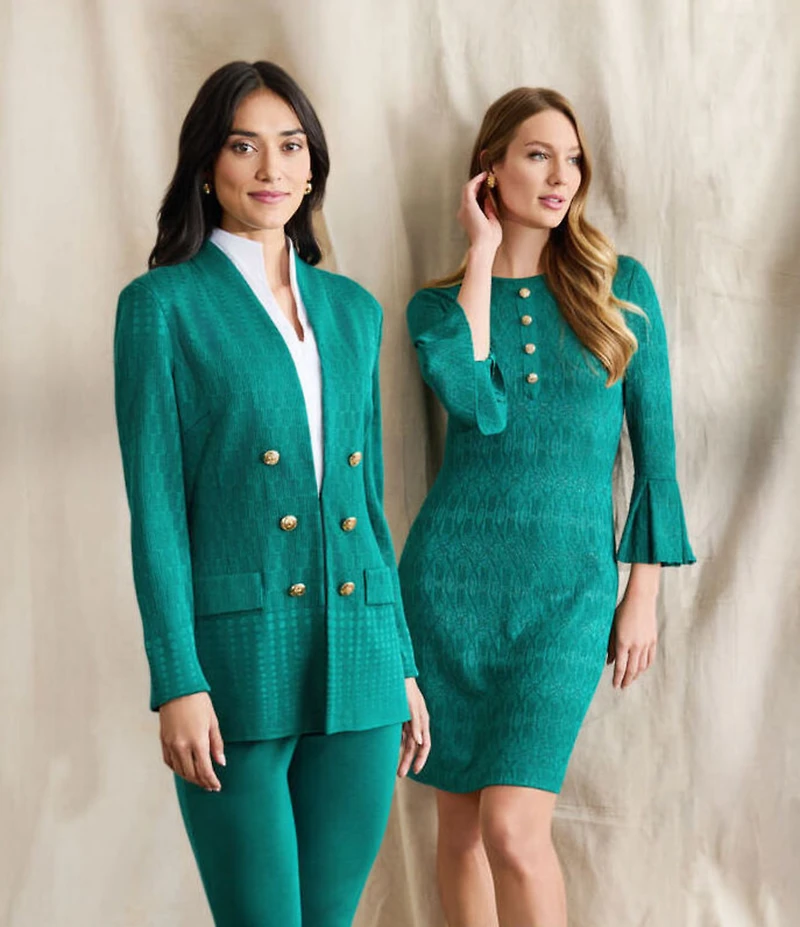 Ming Wang Knit Crew Neck Long Sleeve Button Front Cardigan