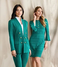 Ming Wang Knit Crew Neck Long Sleeve Button Front Cardigan