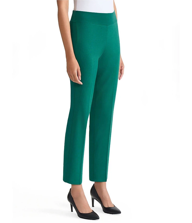 Ming Wang Knit Elastic Waist Straight Leg Pull-On Ankle Pants