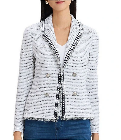 Ming Wang Knit Eyelash Trim Notch Lapel Bracelet Sleeve Jacket