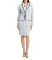 Ming Wang Knit Eyelash Trim Notch Lapel Bracelet Sleeve Jacket