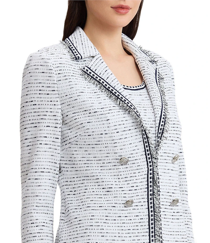 Ming Wang Knit Eyelash Trim Notch Lapel Bracelet Sleeve Jacket
