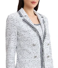 Ming Wang Knit Eyelash Trim Notch Lapel Bracelet Sleeve Jacket