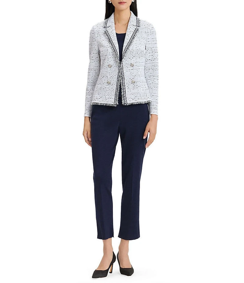 Ming Wang Knit Eyelash Trim Notch Lapel Bracelet Sleeve Jacket