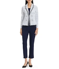 Ming Wang Knit Eyelash Trim Notch Lapel Bracelet Sleeve Jacket