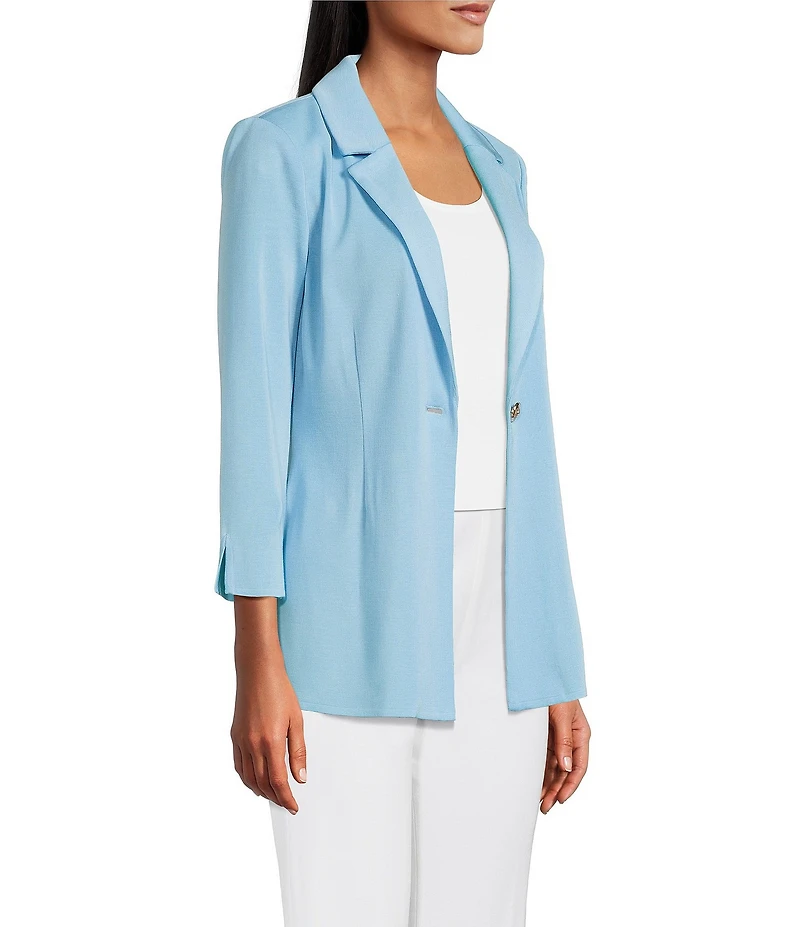 Ming Wang Knit Notch Lapel Bracelet Sleeve Single-Button Jacket