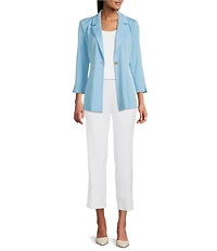 Ming Wang Knit Notch Lapel Bracelet Sleeve Single-Button Jacket