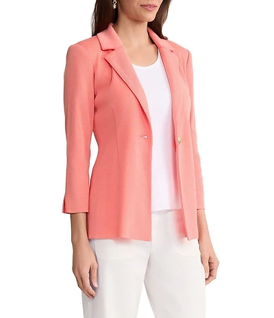 Ming Wang Knit Notch Lapel Bracelet Sleeve Single-Button Jacket