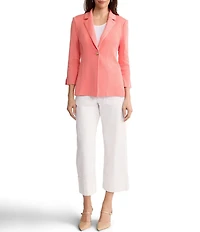 Ming Wang Knit Notch Lapel Bracelet Sleeve Single-Button Jacket