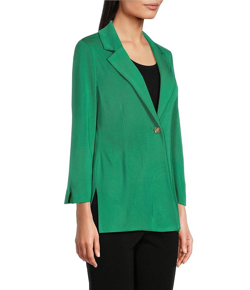 Ming Wang Knit Notch Lapel Bracelet Sleeve Single-Button Jacket