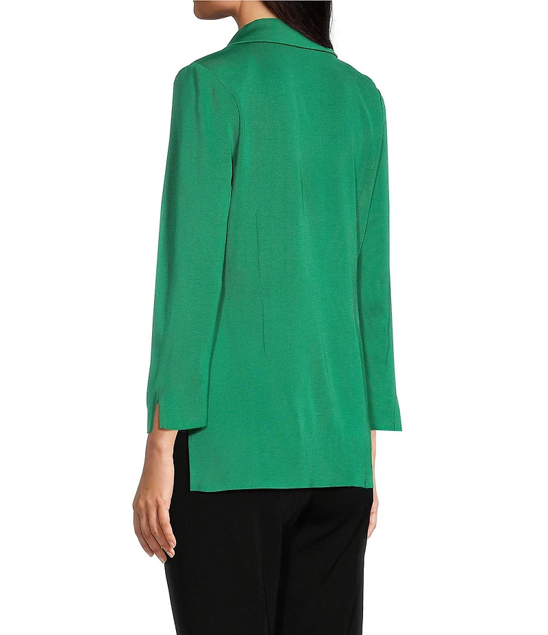 Ming Wang Knit Notch Lapel Bracelet Sleeve Single-Button Jacket