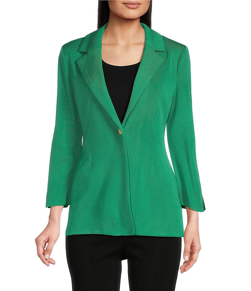 Ming Wang Knit Notch Lapel Bracelet Sleeve Single-Button Jacket