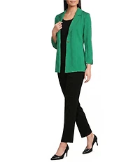Ming Wang Knit Notch Lapel Bracelet Sleeve Single-Button Jacket