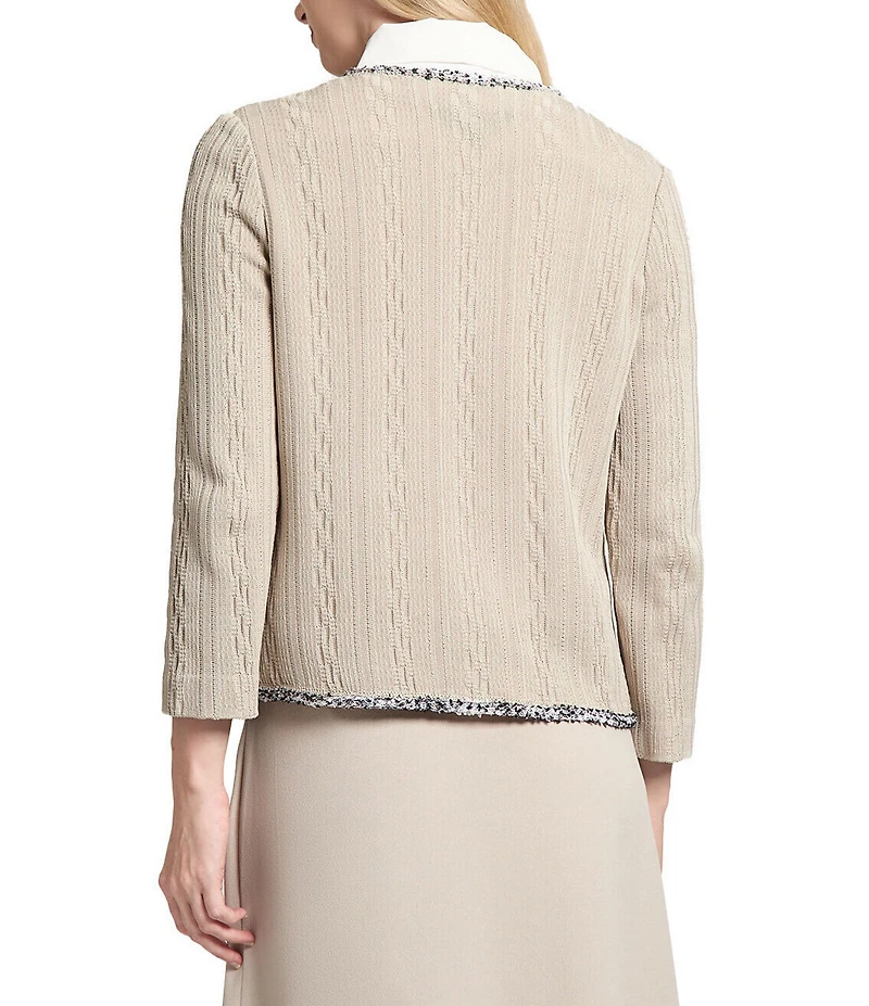 Ming Wang Knit V-Neck Bracelet Sleeve Eyelash Trim Jacket