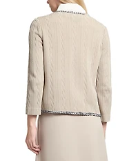 Ming Wang Knit V-Neck Bracelet Sleeve Eyelash Trim Jacket