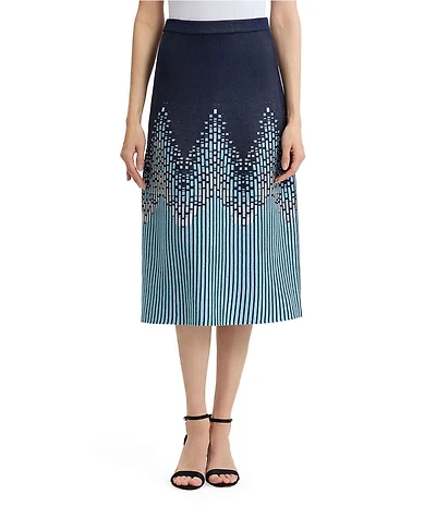Ming Wang Linear Ombre Soft Knit Pull-On A-Line Skirt