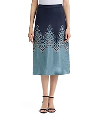 Ming Wang Linear Ombre Soft Knit Pull-On A-Line Skirt