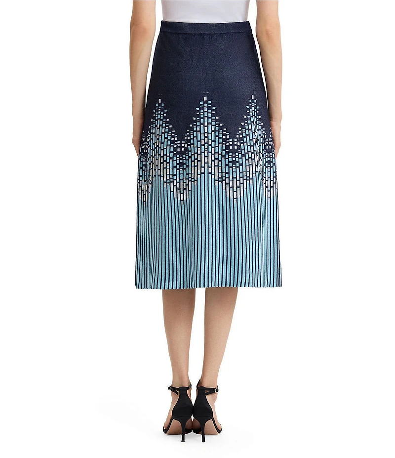 Ming Wang Linear Ombre Soft Knit Pull-On A-Line Skirt