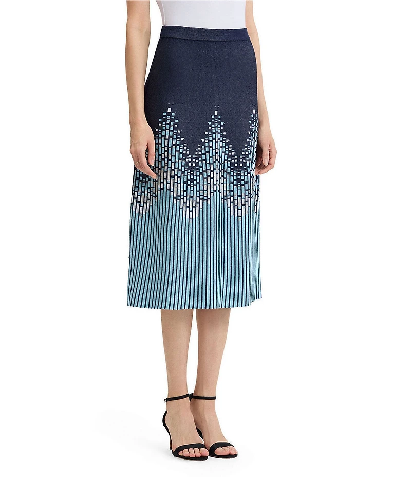 Ming Wang Linear Ombre Soft Knit Pull-On A-Line Skirt