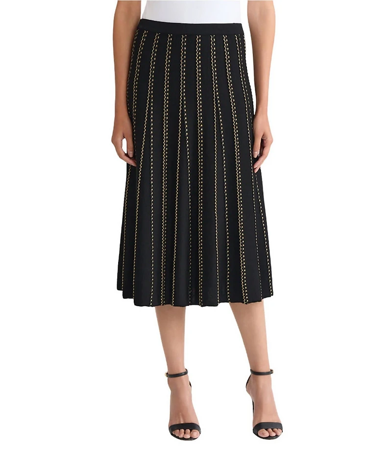 Ming Wang Lurex Knit Coordinating Stripe A-Line Midi Skirt