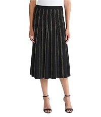 Ming Wang Lurex Knit Coordinating Stripe A-Line Midi Skirt