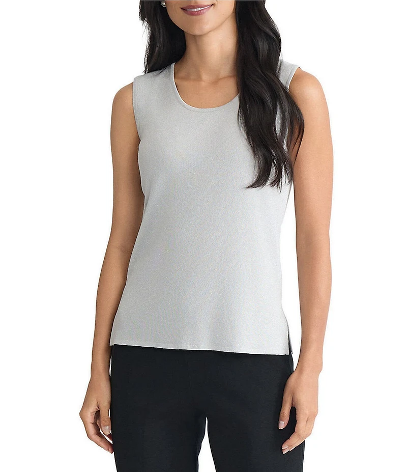 Ming Wang Lurex Knit Scoop Neck Sleeveless Tank