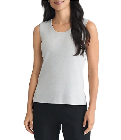Ming Wang Lurex Knit Scoop Neck Sleeveless Tank