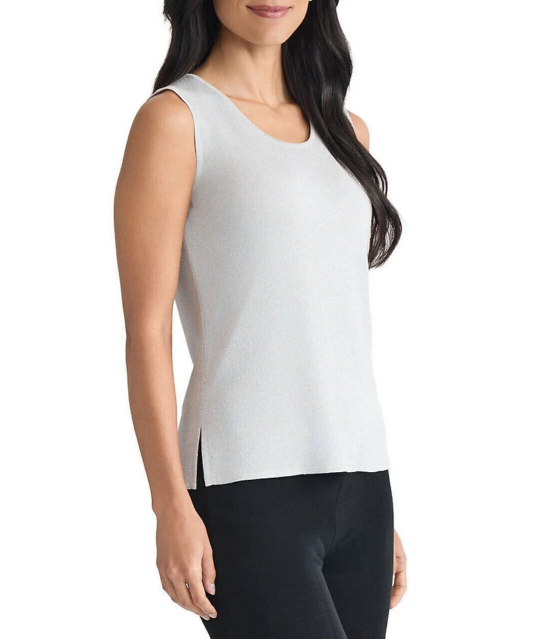 Ming Wang Lurex Knit Scoop Neck Sleeveless Tank