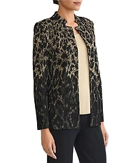 Ming Wang Lurex Leopard Print Jacquard Knit Notch Long Sleeve Jacket