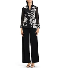 Ming Wang Mixed-Media Floral Jacquard Mandarin Neck Long Sleeve Tunic