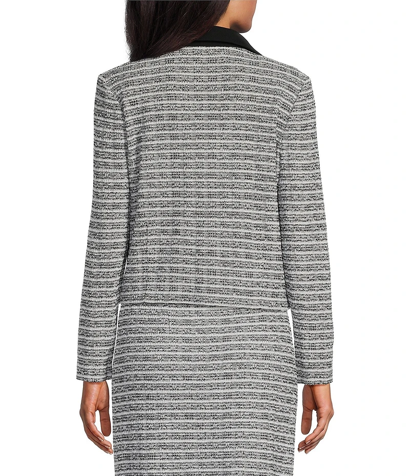 Ming Wang Mixed-Media Melange Stripe Notch Collar Long Sleeve Button-Front Coordinating Cropped Jacket