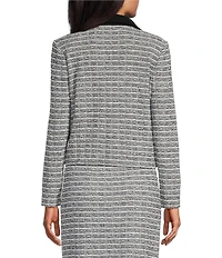 Ming Wang Mixed-Media Melange Stripe Notch Collar Long Sleeve Button-Front Coordinating Cropped Jacket